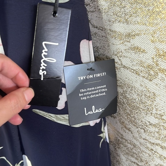 Luluโs All Mine Navy Blue Floral Print High-Low Wrap Dress Size XS - Picture 8 of 17